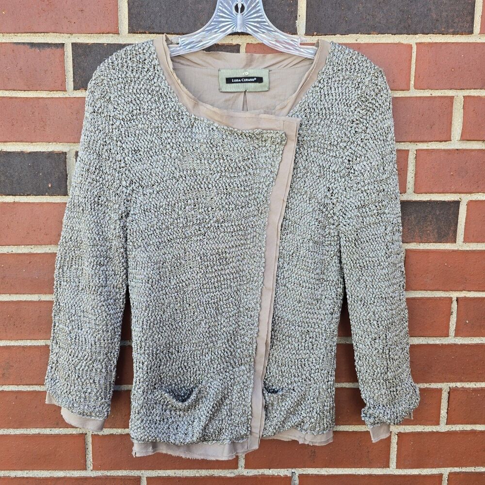 Luisa Cerano Soft Jacket Shimmer Knit Long Sleeve Side Snaps US Size 4 Lined